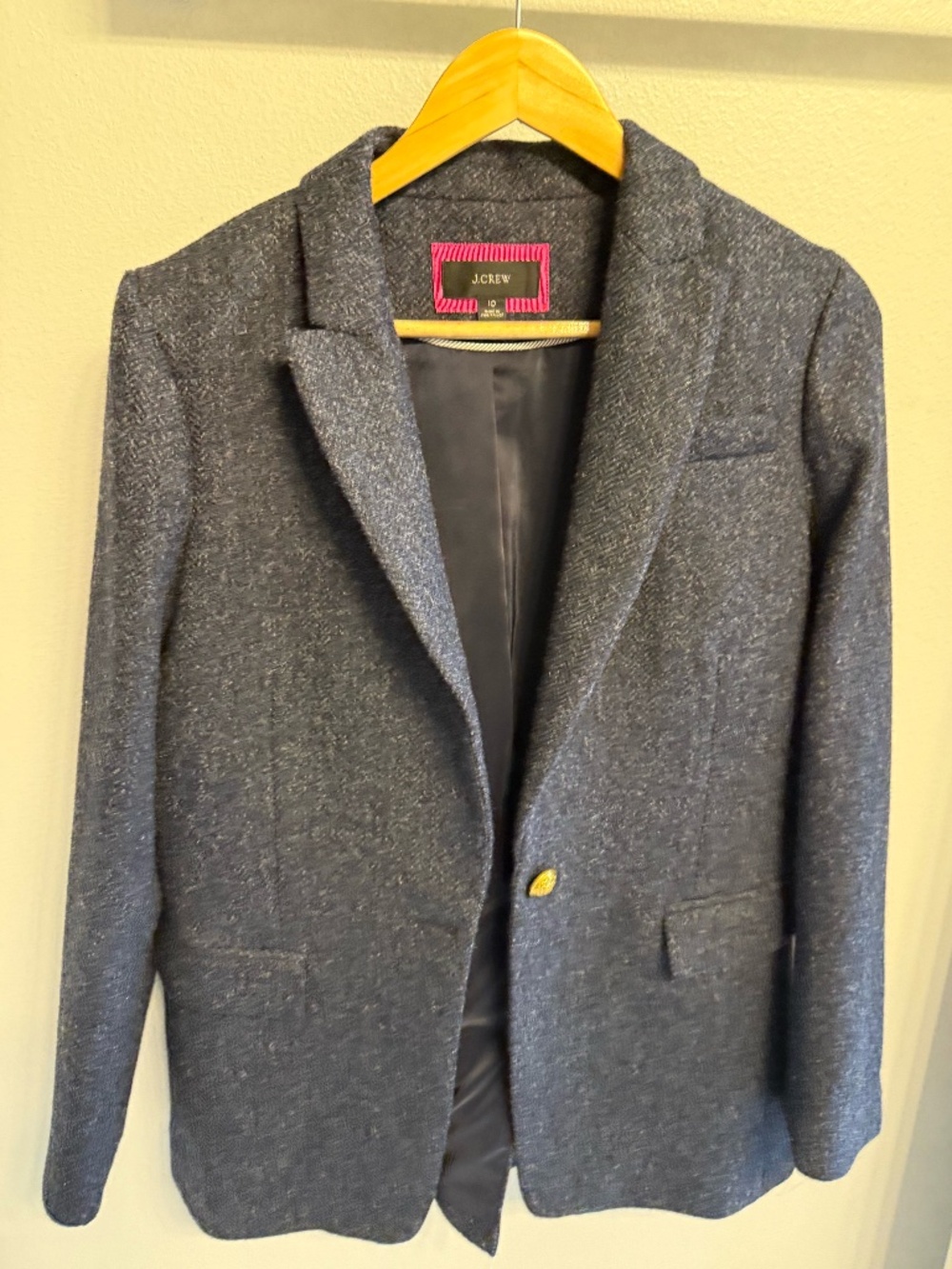 J. Crew Navy Herringbone Wool Blazer with Gold Buttons - Picture 3 of 14